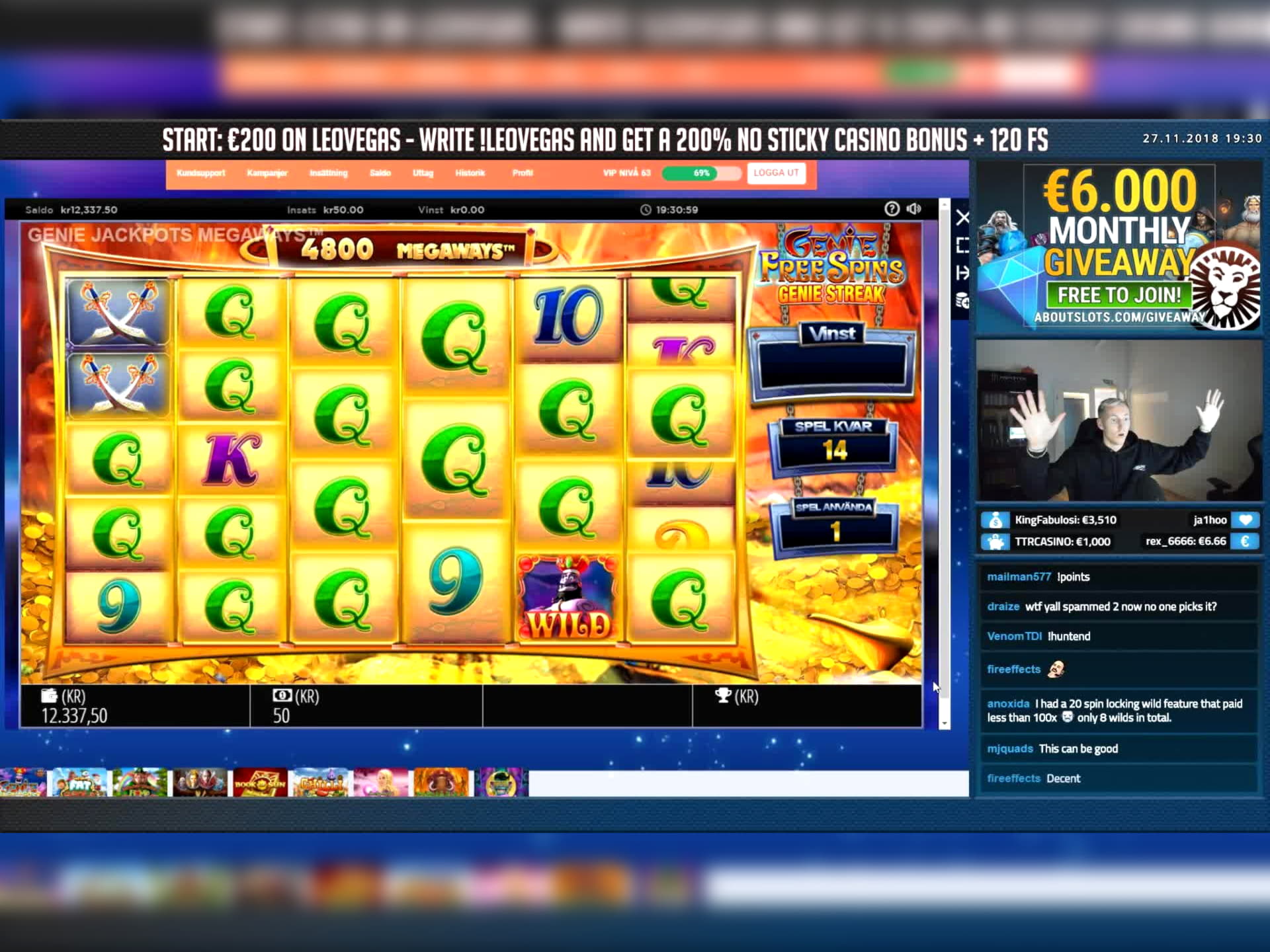 820% Deposit match bonus at La Fiesta Casino