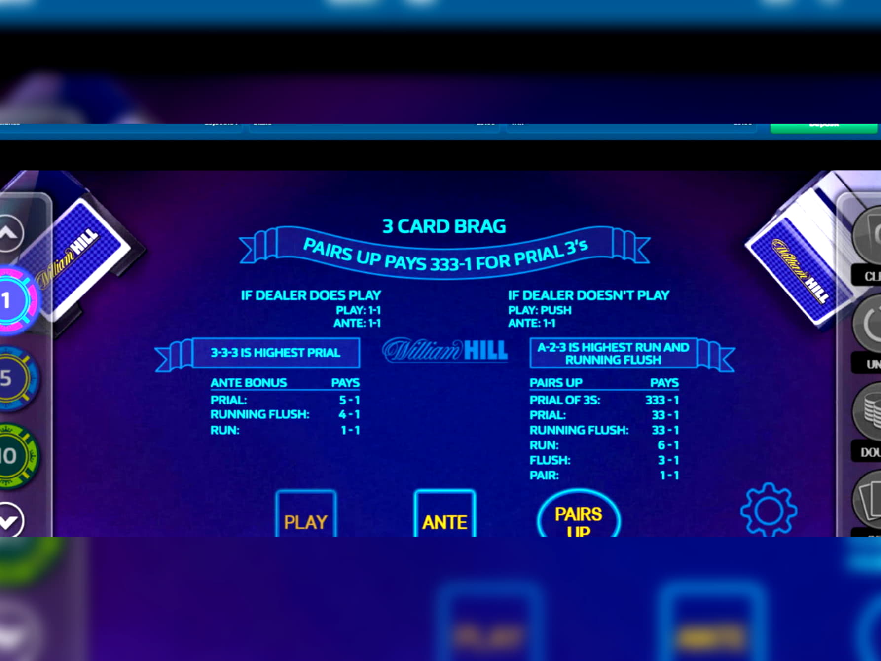 EURO 320 free chip casino at William Hill Casino