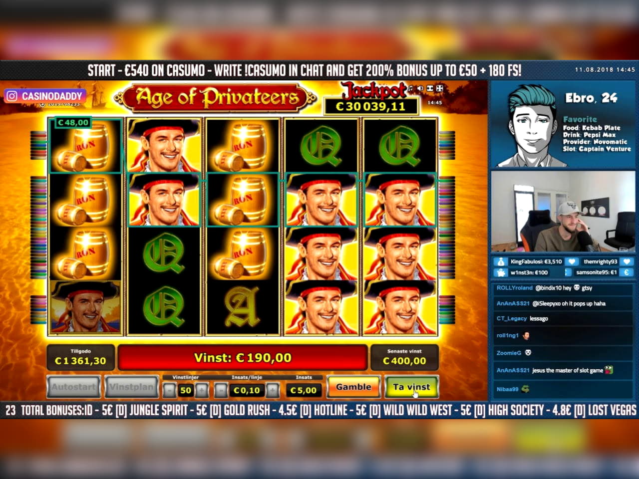 300 Free Spins no deposit at Casino com