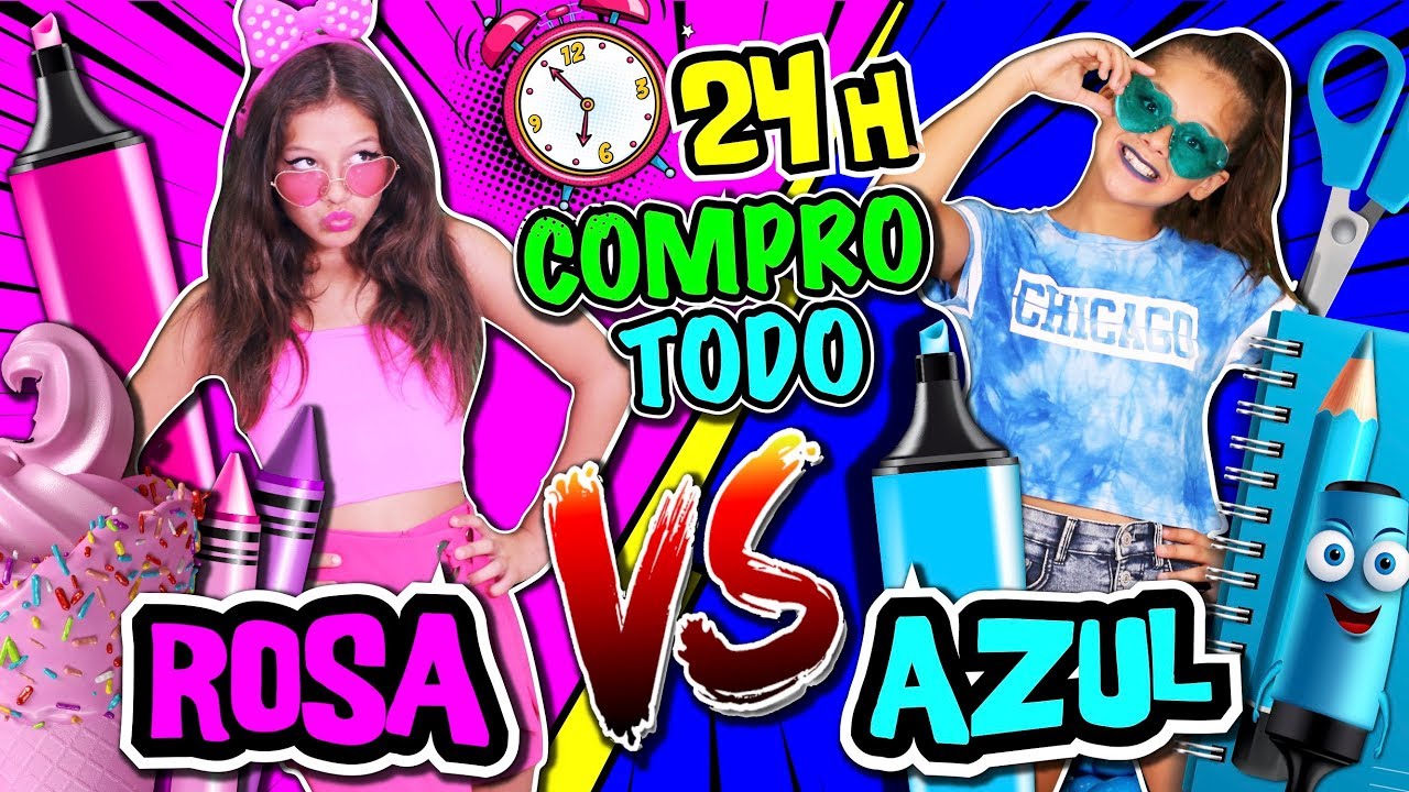 ? 24 HORAS comprando ROSA VS AZUL ? COMPRO TODO POR COLORES challenge ? Reto KARINA Y MARINA